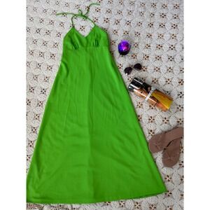 Vintage 70's Green with Envy Halter‎ Maxi Dress Sz S/M
